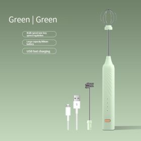 Egg Beater Electric Handheld Rotary Egg Whisk Coffee Frothing Wand Cappuccino Frother Mixer USB Portable Kitchen Tools (Color: Light green)